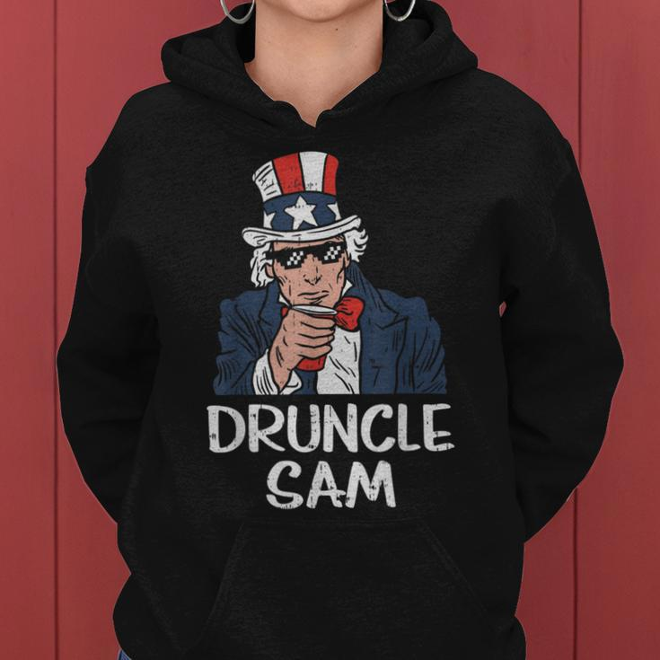 Druncle Sam Funny Uncle Sam Beer 4Th Of July Party Drinking Drinking Funny Designs Funny Gifts Women Hoodie