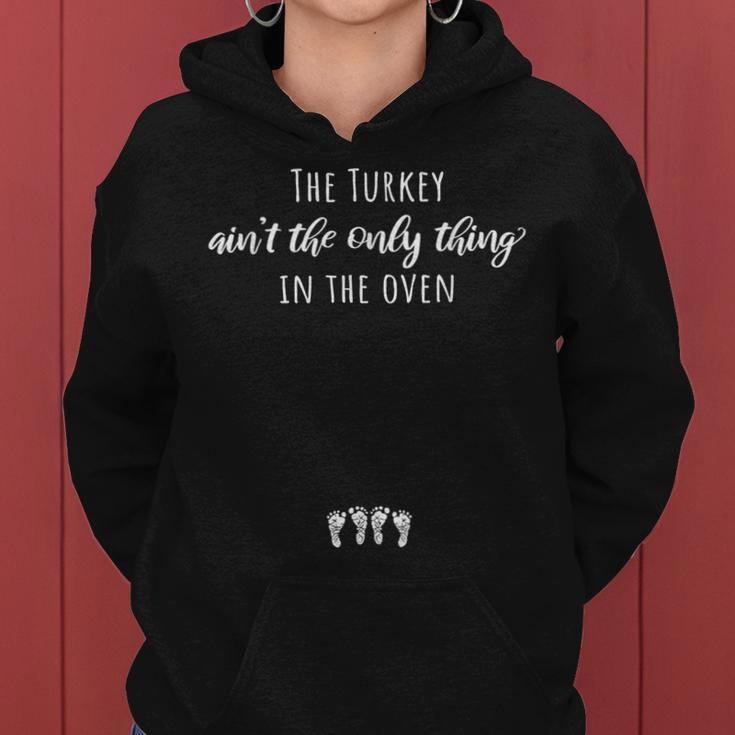 Expecting Mom Thanksgiving Turkey Oven Twin Pregnancy Reveal Women Hoodie