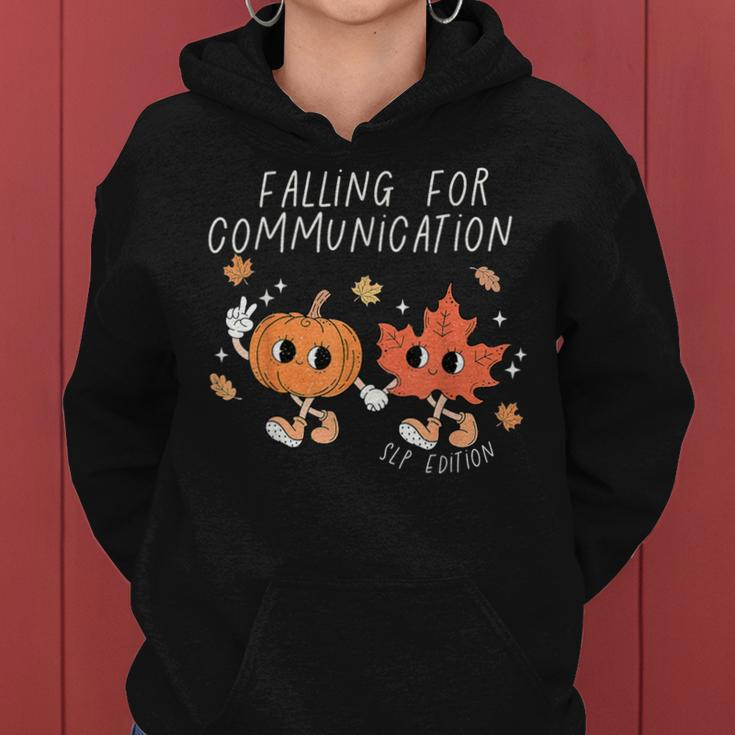 Falling For Communication Slp Speech Therapy Fall Pumpkin Women Hoodie