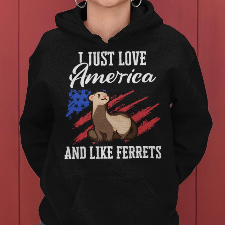 Ferret Marten Animal Usa Flag Women Hoodie