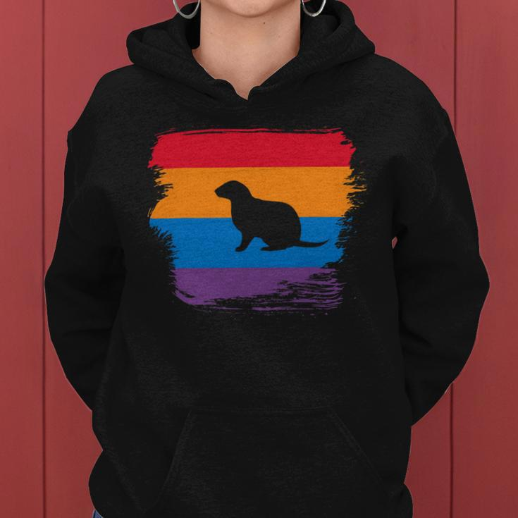 Ferret Shadow Silhouette With Colorful Flag Women Hoodie