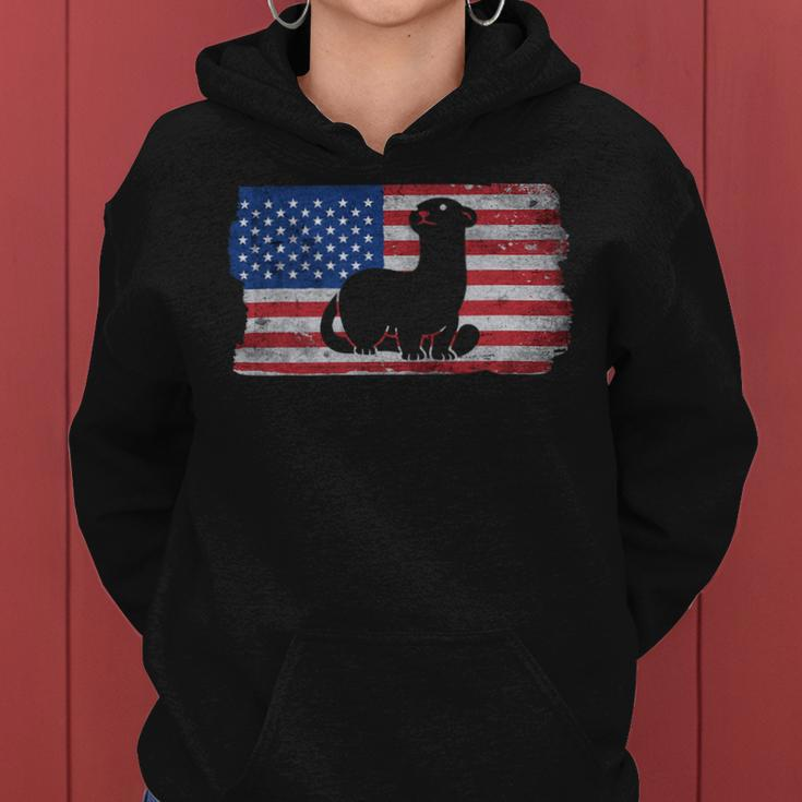 Ferret With The Usa Flag United States Of America Retro Women Hoodie