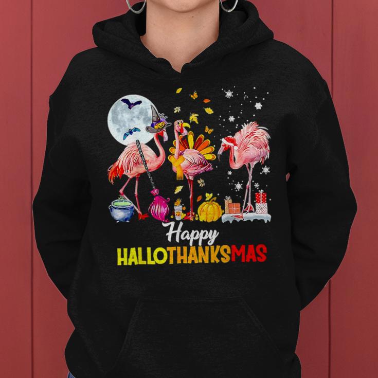 Flamingo Happy Hallothanksmas Halloween Thanksgiving Women Hoodie