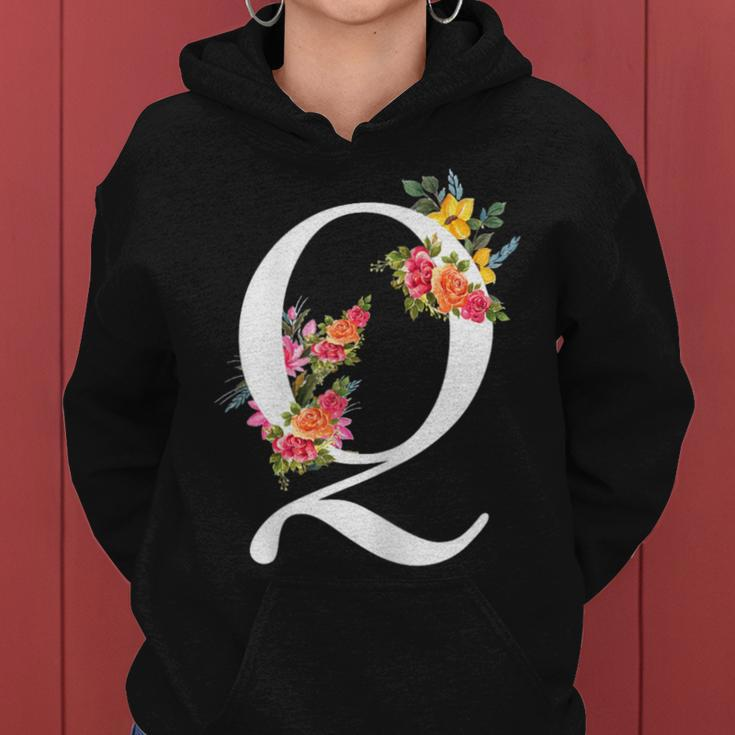 Floral Alphabet Letter First Name With Q Flower Women Hoodie