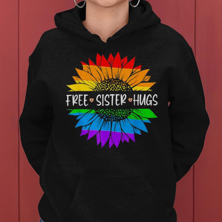 Free Sister Hugs Rainbow Sunflower Lgbt Gay Pride Month Women Hoodie