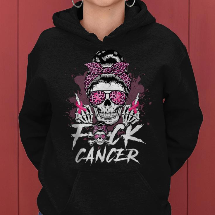Fuck Breast Cancer Warrior Pink Ribbon Messy Bun Hair Women Hoodie