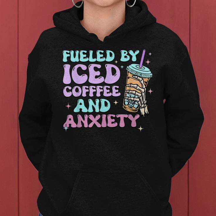 Fueled By Iced Coffee And Anxiety Retro Coffee Lover Women Hoodie