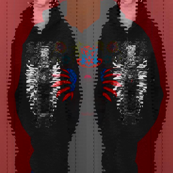 Funny Black Pug 4Th Of July Dog Usa Eagle Wing Flag Dad Mom Gifts For Mom Funny Gifts Women Hoodie