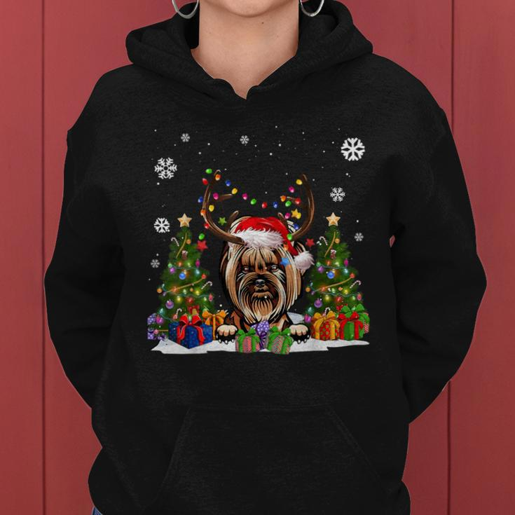 Dog Lover Cute Yorkie Santa Hat Ugly Christmas Sweater Women Hoodie