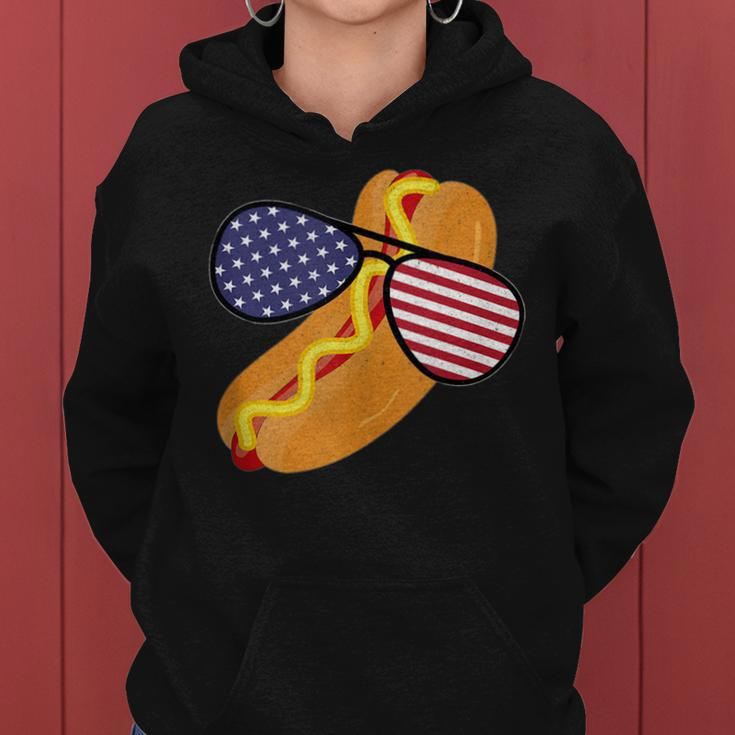 Funny Hot Dog Glasses 4Th Of July Usa Patriotic Hot Dog Flag Women Hoodie