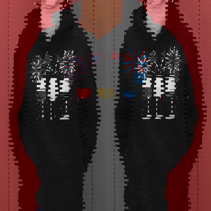 Funny Wine Glass Red White And Blue Firework Wine Funny Gifts Women Hoodie