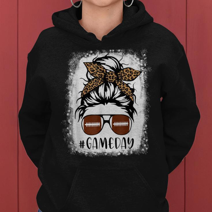 Game Day Leopard Messy Bun Mom Football Lover Bleached Women Hoodie