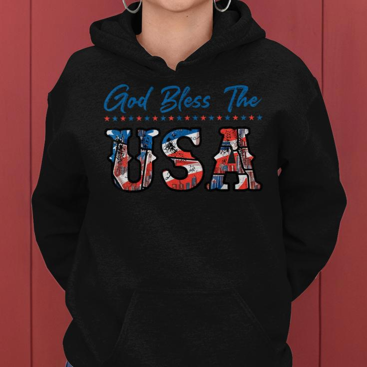 God Bless The Usa Red White Blue Flag Patriotic 4Th Of July Women Hoodie