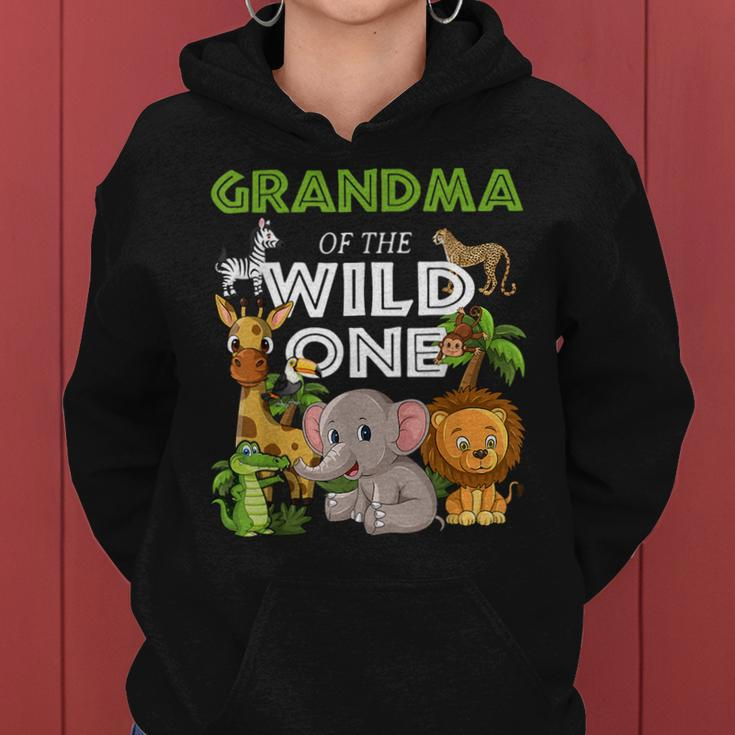 Grandma Of The Wild One Zoo Birthday 1St Safari Jungle Women Hoodie