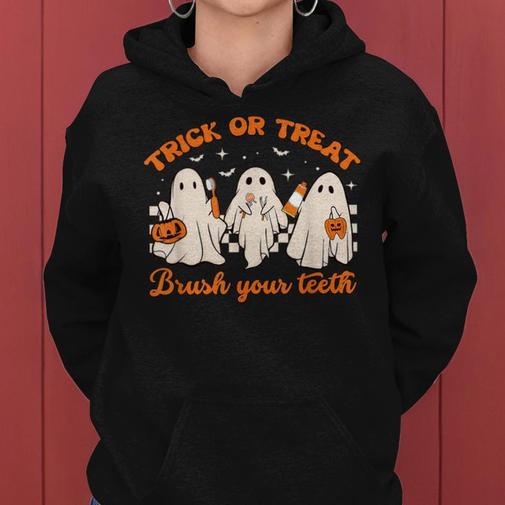 Groovy Trick Or Treat Brush Your Th Dental Halloween Women Hoodie