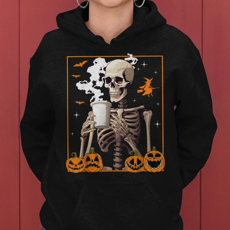 Halloween Skeleton Coffee Drinking Skull Horror Women Men Drinking s Women Hoodie