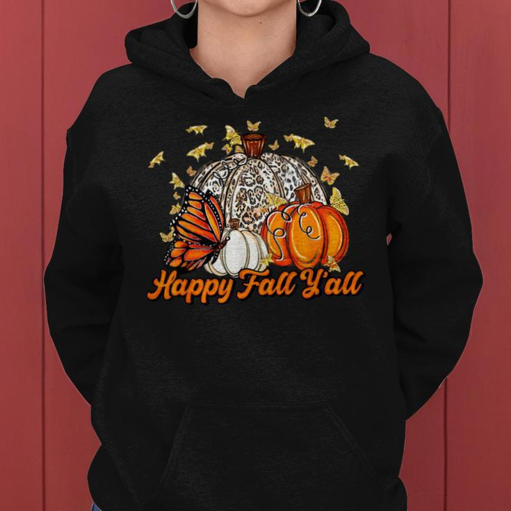 Happy Fall Y'all Pumpkin Butterfly Autumn Thanksgiving Retro Women Hoodie