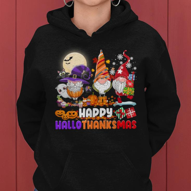 Happy Hallothanksmas Gnome Halloween Thanksgiving Christmas Women Hoodie