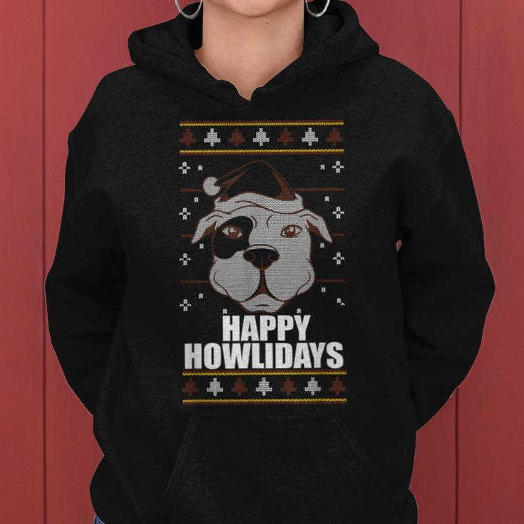 Happy Howlidays Ugly Christmas Sweater Pitbull Dog Meme Women Hoodie