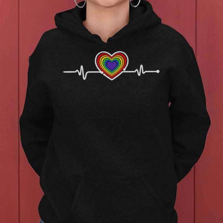 Heartbeat Pulse Lgbt Lgbtq Rainbow Gay Lesbian Pride Women Hoodie
