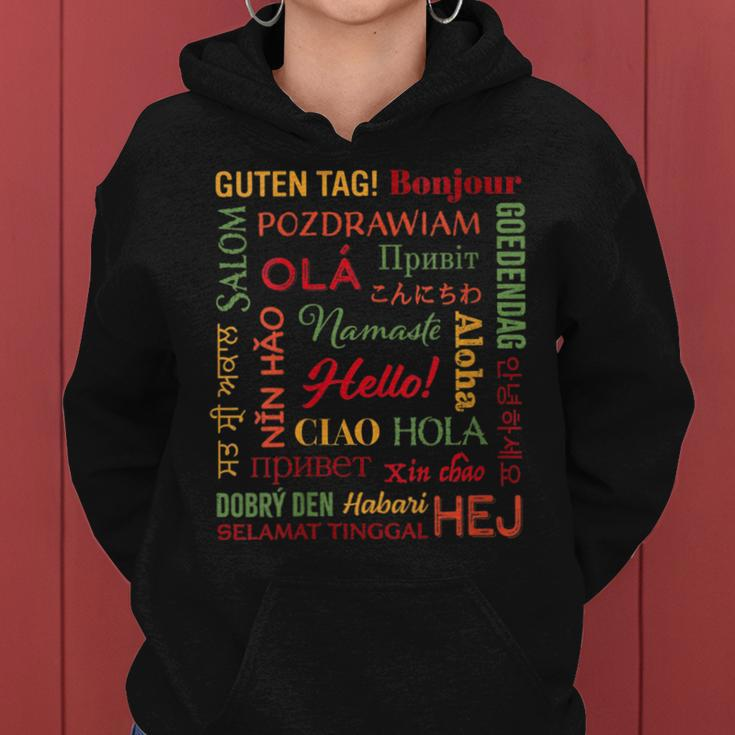Hello In 22 Different Languages Word Esl Teachers Students Women Hoodie