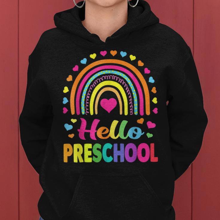 Hello Preschool Teacher Leopard Rainbow Back To School Women Hoodie
