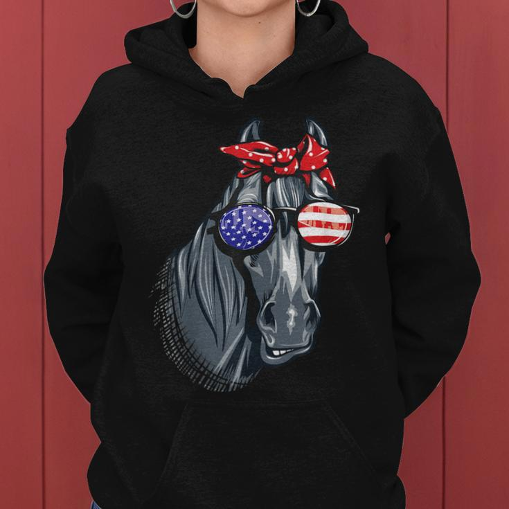Horse 4Th Of July Horse Graphic American Flag Women Hoodie