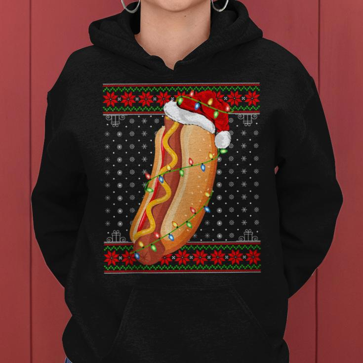 Hot Dog Christmas Lights Ugly Sweater Santa Hot Dog Xmas Women Hoodie