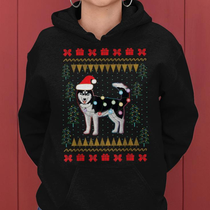 Husky-Ugly-Sweater Christmas Lights Women Hoodie