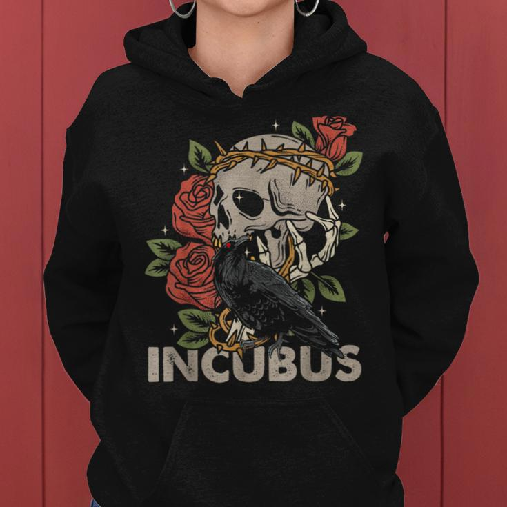 Incubus-Crow Left Skull Morning And Flower Halloween Women Hoodie