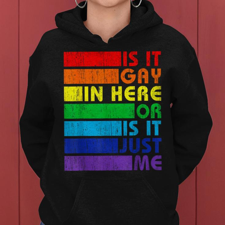Is It Gay In Here Lgbt Flag Gay Pride Month Rainbow Lgbtq Women Hoodie