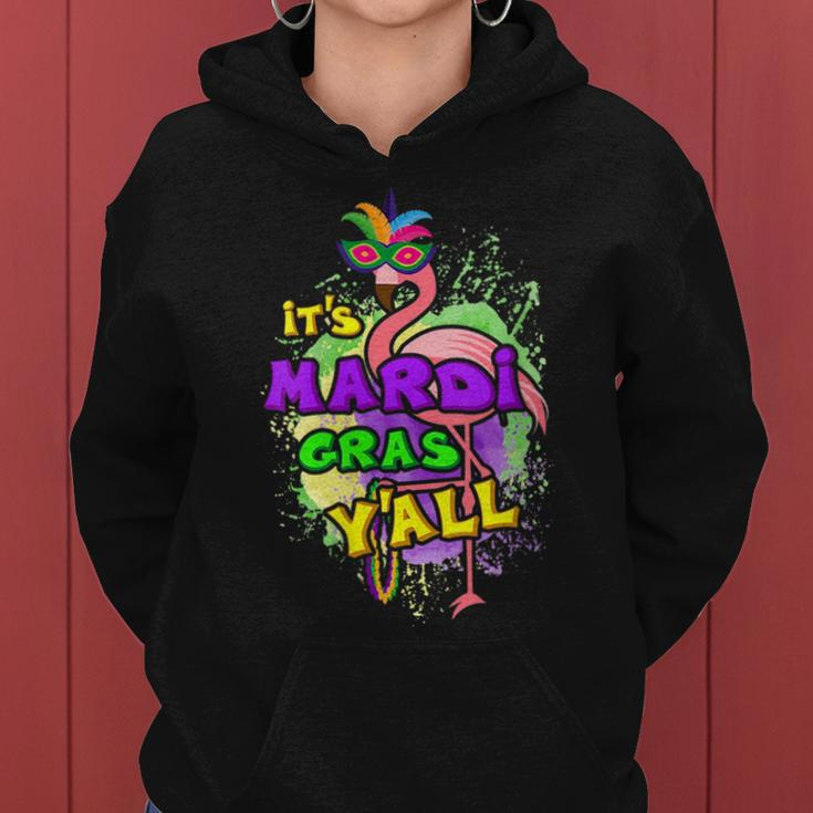 Its Mardi Gras Yall Funny Flamingo With Beads Fat Tuesday Women Hoodie