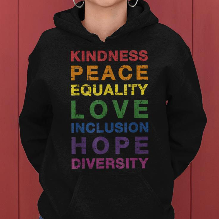 Kindness Peace Equality Rainbow Flag For Pride Month Women Hoodie