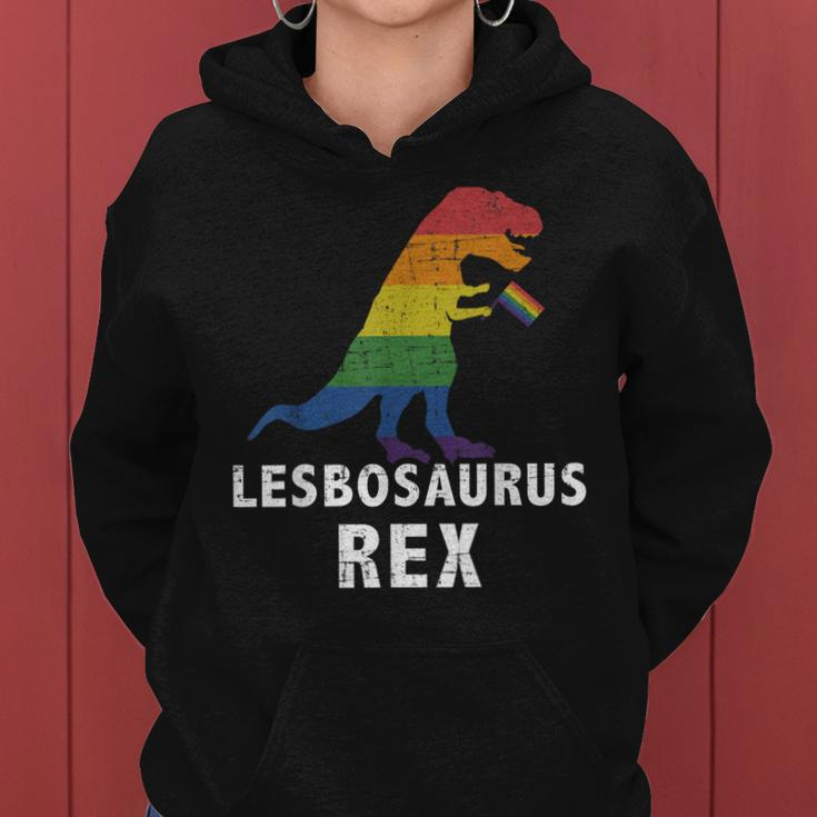 Lesbosaurus Rex Dinosaur In Rainbow Flag For Lesbian Pride Women Hoodie