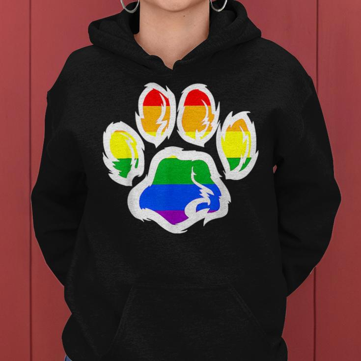 Lgbt Ally Furry Pride Rainbow Fursuit Dog Paw Print Women Hoodie