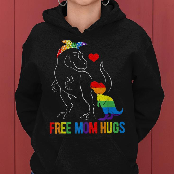 Lgbt Free Mom Hugs Dinosaur Rex Mamasaurus Ally Rainbow Flag Women Hoodie