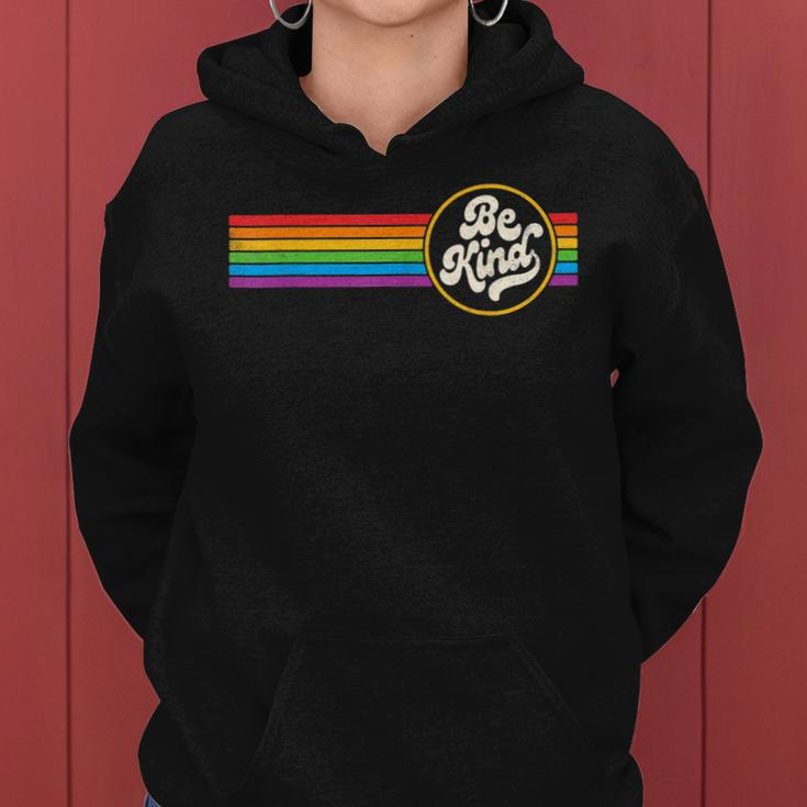 Lgbtq Be Kind Gay Pride Lgbt Ally Rainbow Flag Retro Vintage Women Hoodie