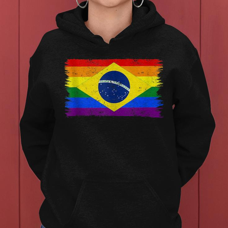 Lgbtq Rainbow Flag Of Brazil South America Gay Pride Women Hoodie