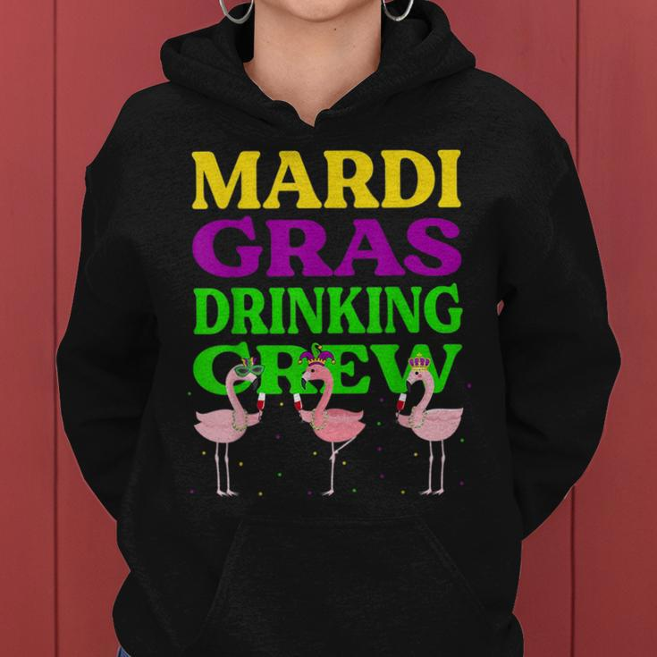Mardi Gras Drinking Crew Wine Lover Cute Flamingo Mardi Gras Women Hoodie