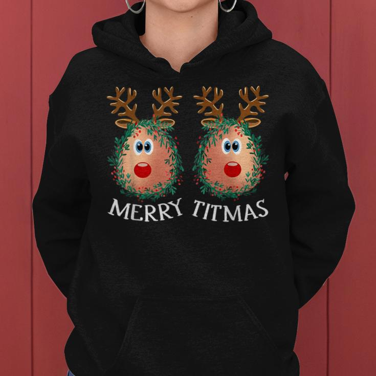 Merry Titmas Reindeer Boobs Naughty Ugly Christmas Sweater Women Hoodie