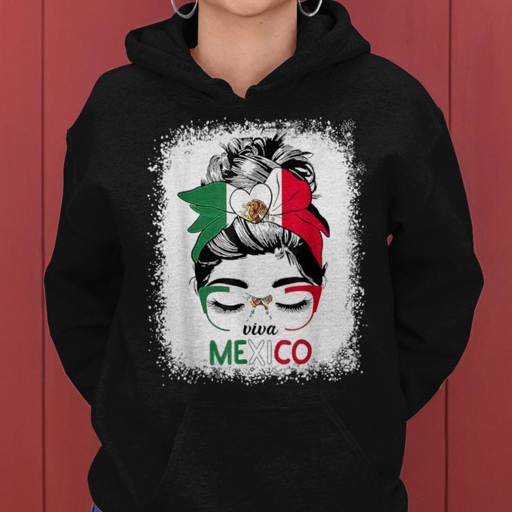 Mexican Independence Viva Mexico Messy Bun Hair Women Hoodie