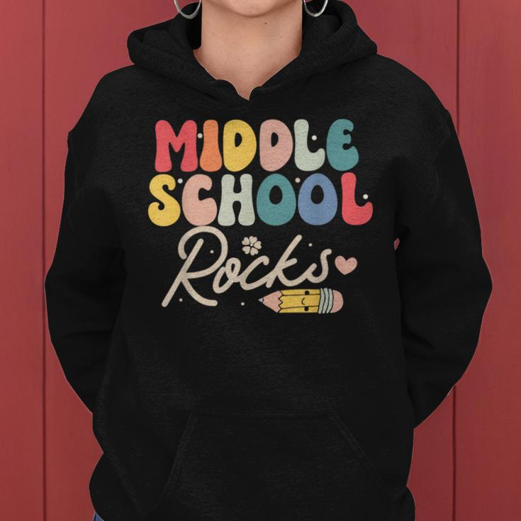 Middle School Rocks Students Teacher Back To School Women Hoodie