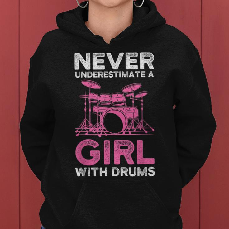 Never Underestimate A Girl With Drums Funny Girls Drummer Women Hoodie