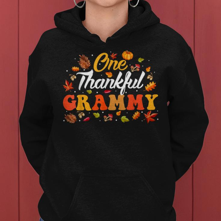 One Thankful Grammy Turkey Autumn Leaves Fall Thanksgiving Women Hoodie