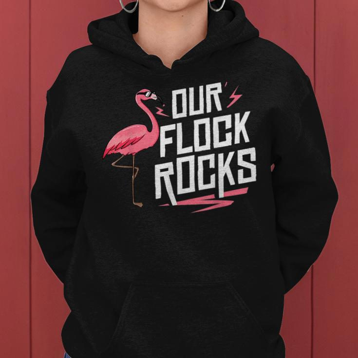 Our Flock Rocks Flamingo Mothers Day Funny Gift Women Hoodie