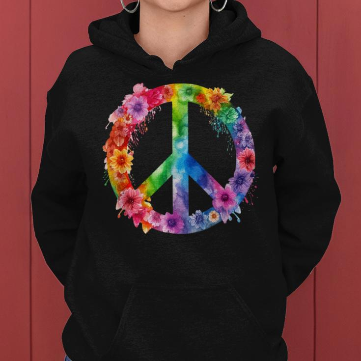 Peace Love Hippie Sign Love Flower World Peace Day Women Hoodie