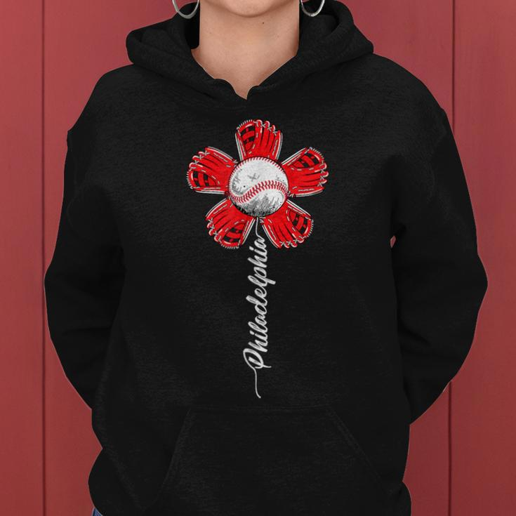 Philly Colorful Baseball Flower Souvenir I Love Philly Women Hoodie