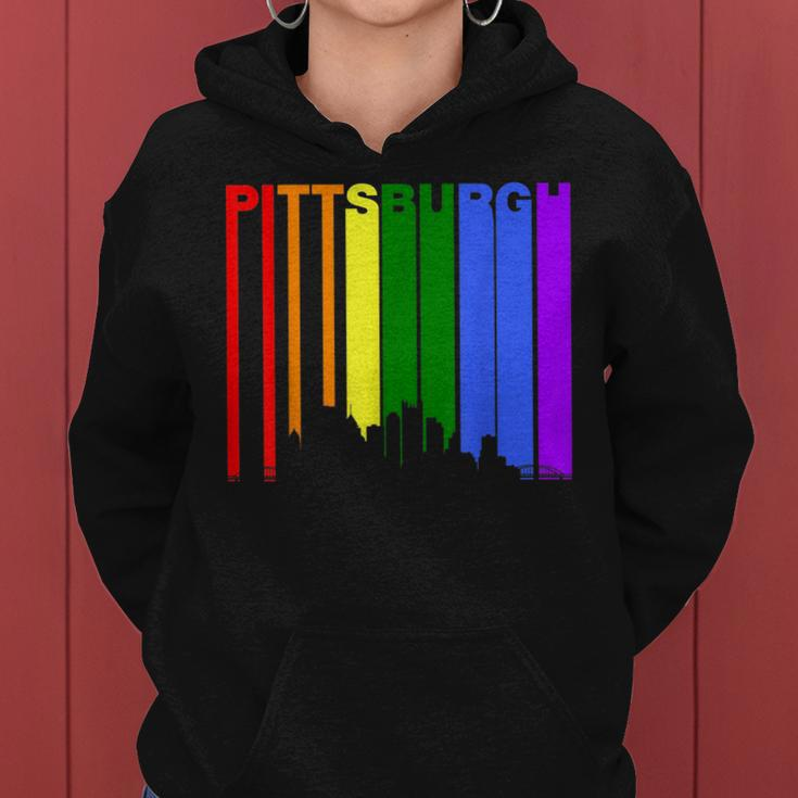 Pittsburgh Pa Downtown Rainbow Skyline Lgbt Gay Pride Women Hoodie