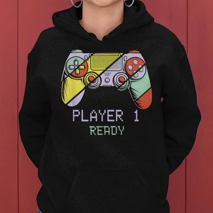 Player 1 Ready Future Dad & Mom Baby Announcement Cute Women Hoodie