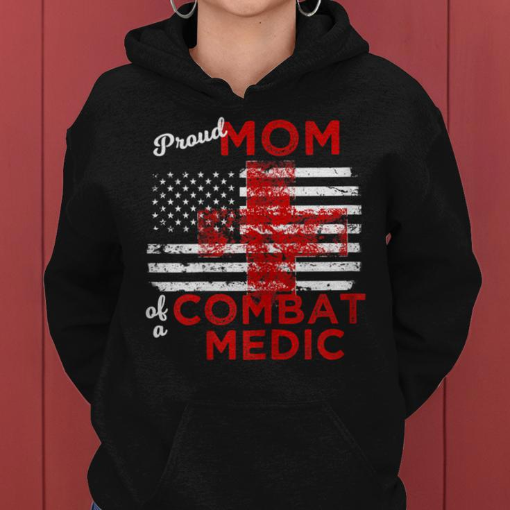 Proud Mom Of A Combat Medic Distressed American Flag Women Hoodie